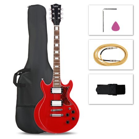 Fithood Glarry Full Size GIZ102 HH Pickups LaurelWood Fretboard Poplar Solid Body Electric Guitars with Guitar Bag Cable Red Color