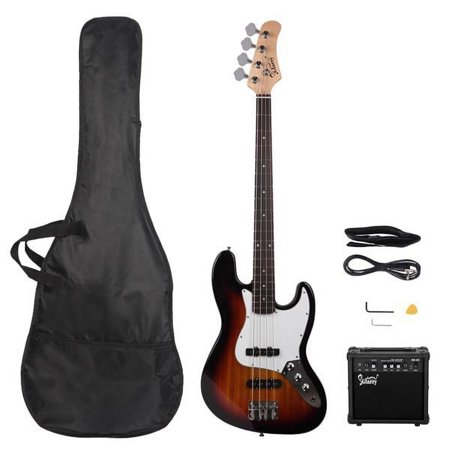 Fithood Glarry GJazz Bass with Electirc Bass Amplifier Power Wire Tools Sunset