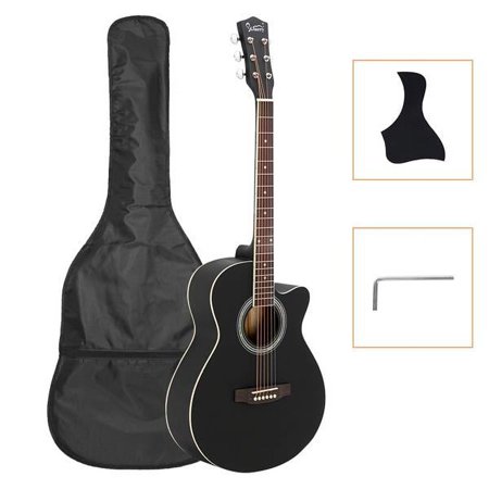 Fithood Glarry GT501 40 inch Spruce Front Cutaway Folk Guitar with Bag & Board & Wrench Tool Black