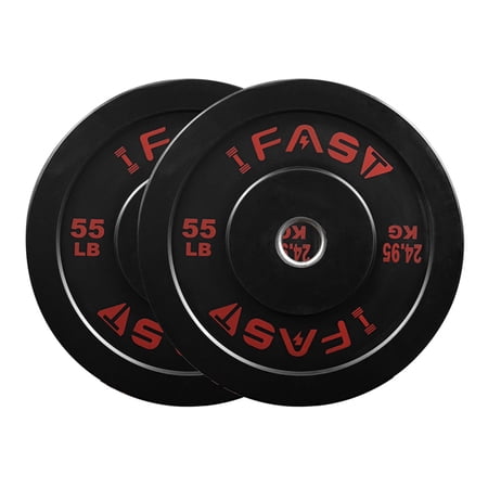 Fithood Olympic Weight Plates, Rubber Bumper Plates, 2 Inch Steel Insert 55lb Bundle Options Available for Home Gym Strength Training, Weightlifting, Weight Bench Press and Workout