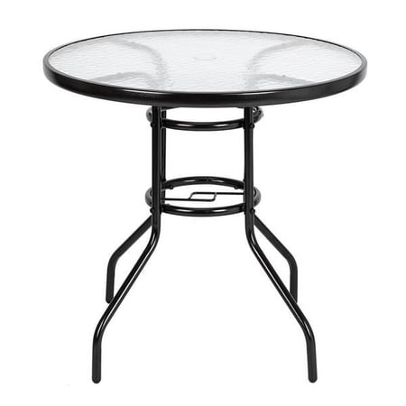 Fithood Outdoor Dining Table Round Toughened Glass Table Yard Garden Glass Table