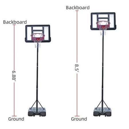 Fithood Portable Removable Basketball System Basketball Hoop Teenager PVC Transparent Backboard with Adjustable Height 7ft - 8.5ft