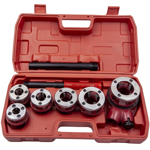 Fithood Ratchet Pipe Threader Kit Die Bar Head Handle Tool Set 1/4'' 3/4'' w/ 6 Dies