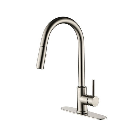 Fithood Single Handle High Arc Pull Out Kitchen Faucet,Single Level Stainless Steel Kitchen Sink Faucets with Pull Down Sprayer