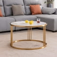 thumbnail image 1 of Fithood Slate/Sintered stone round coffee table with golden stainless steel frame, 1 of 5