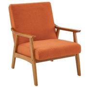 Fithood Solid Wood Armrest Teddy Velvet Simple Single Indoor Lounge Chair Backrest Burnt Orange