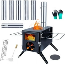 Fitinhot Camp Wood Stove,with Chimney Pipes,Heat Resistant Glass & Gloves