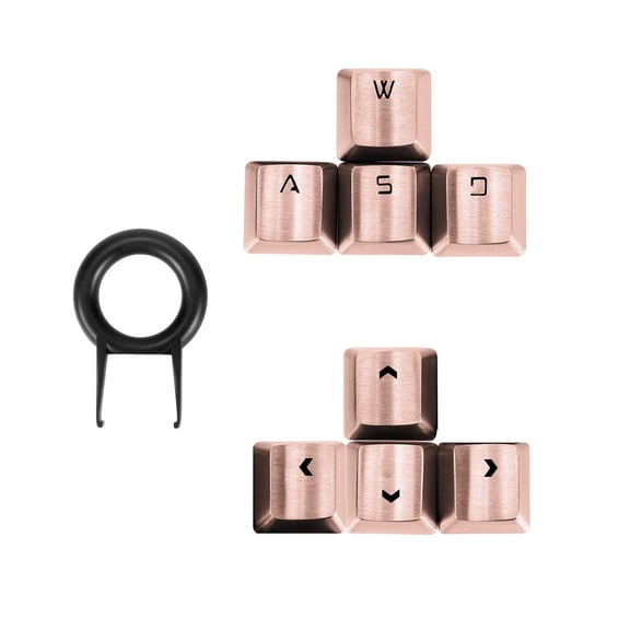 Fitlink FPS & MOBA Gaming Keycaps, Stainless Steel Metal Mechanical Keycap with Key Puller Compatible with Cherry Mx Switch Mechanical Keyboard (Silver) (Rose Gold, WASD+Directions)