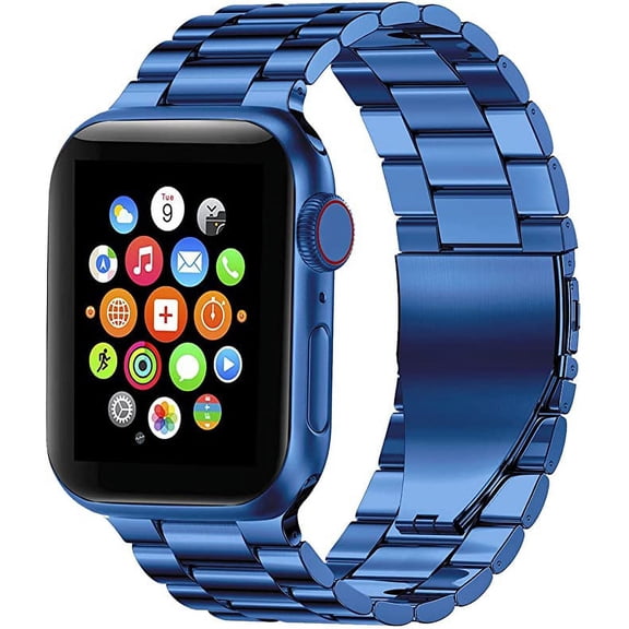 Fitlink Stainless Steel Metal Band for Apple Watch 45/44/42/41/40/38mm, Apple Watch Band Bracelet for Apple Watch Series 7 Apple Watch Series 6 Apple Watch Series 5/4/3/2/1(Blue-38mm/40mm)