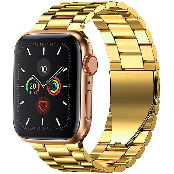 Fitlink Stainless Steel Metal Band for Apple Watch 45/44/42/41/40/38mm, Apple Watch Band Bracelet for Apple Watch Series 7 Apple Watch Series 6 Apple Watch Series 5/4/3/2/1(Gold-42mm/44mm)