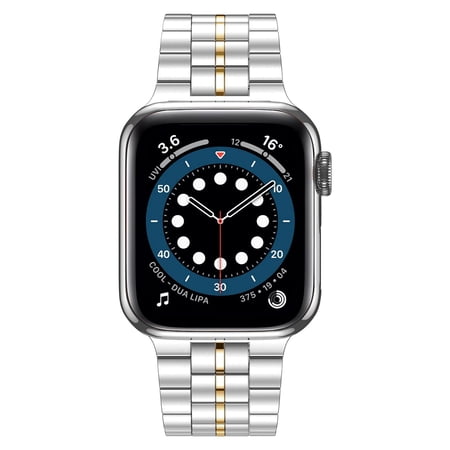 Fitlink Ultra Thin Metal Wristband Strap for Apple Watch 38/40/41/42/44/45mm, Compatible with Apple Watch Series 7/6/5/4/3/2/1/SE((Silver/Gold-1 -42/44/45mm)
