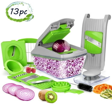 Fitnate 13 Pieces Vegetable Chopper, Slicer, Dicer, Spiralizer Mandoline Slicer and Food Chopper