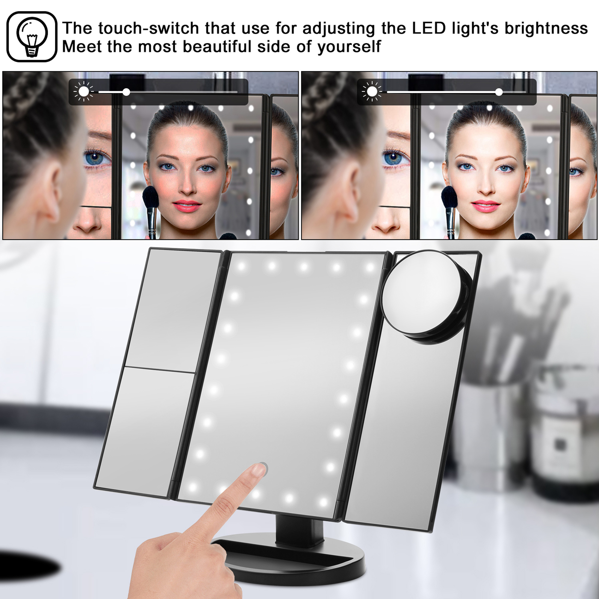 Fitnate 22 LEDs Vanity Mirror Hollywood Makeup Mirror, 10X 3X 2X 1X Magnified 180 Rotatable Touch Light up Battery/USB Powered - image 1 of 8