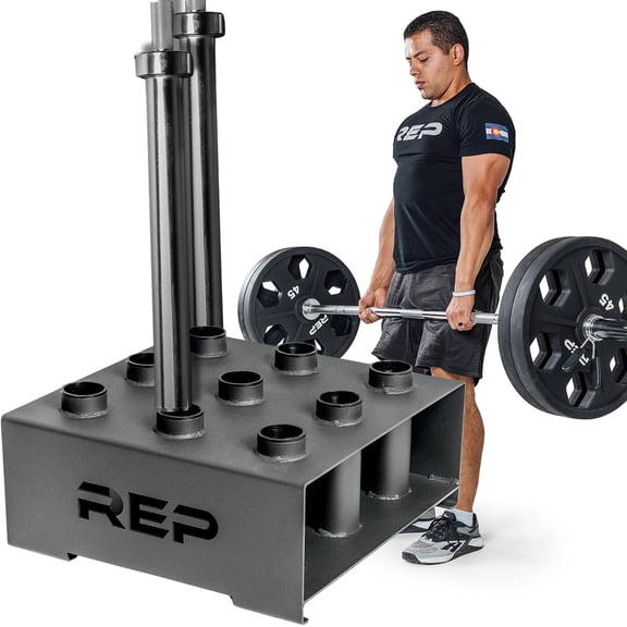 Fitness 9 Barbell Rack | Vertical Storage Olympic Bar Holder Stand | Heavy Duty Steel Base for Home or Commercial Gym Organization | Floor Standing Weight Bar Organizer | Fits 2-Inch Barbells