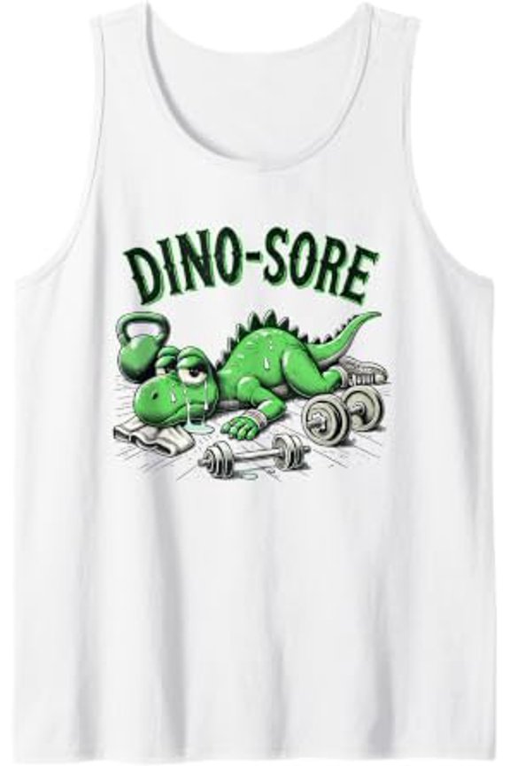 Fitness And Playful Gym Workout Training And Exercise Dino Sore Tank Top Size S-3XL