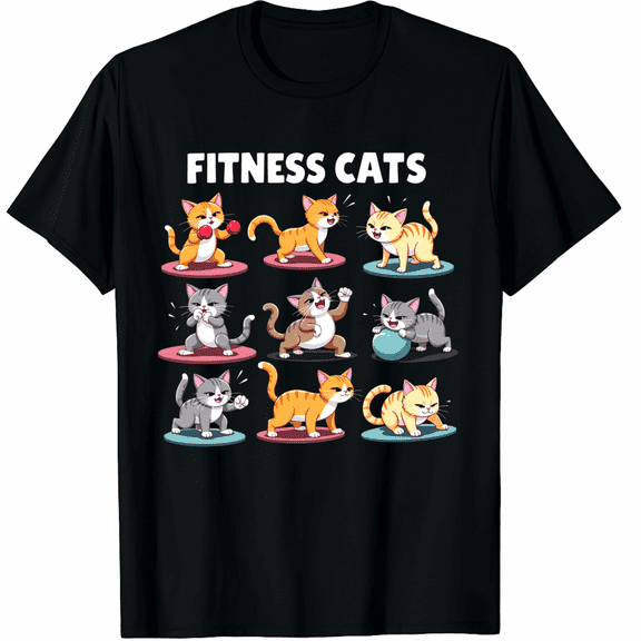 Fitness Cats Funny Gym Workout Cat New Year Resolution Graphic Tee T-Shirt for Men Women