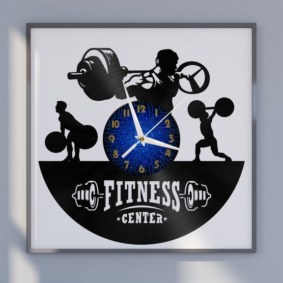 Fitness Center 12 Inch Vinyl Record Wall Clock - Silent, Creative, and Unique Clock for Living Room, Entryway, or Bedroom Decor - Perfect Gift Idea(12 inchs B without LED)