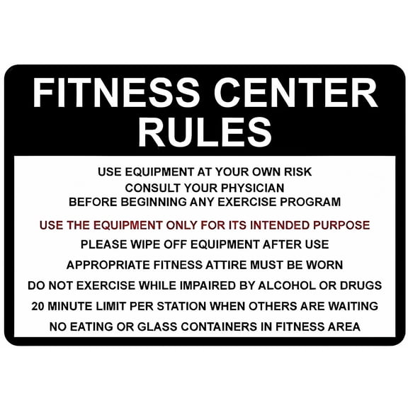 Fitness Center Rules Own Risk Sign - 12×8 Inches, Metal Funny Warning Sign, Home Decor Tin Sign for Gym