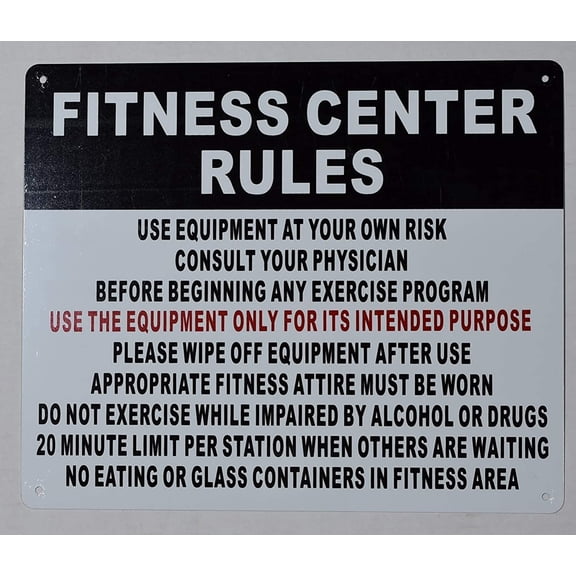 Fitness Center Rules Sign-Horizontal (White,Aluminium 10x12) (ref-2201)