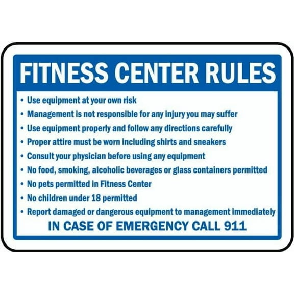 Fitness Center Rules Sign Property/Recreation Signs D3 Metal Tin \8 x 12 Inch for Home or Work