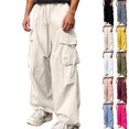 thumbnail image 1 of Fitness Clothing Wide Leg Casual Elastic Waist Crop Pants Men's Solid Color Loose Straight Leg Casual Waisted Pants With Pocket Beige Xl, 1 of 7