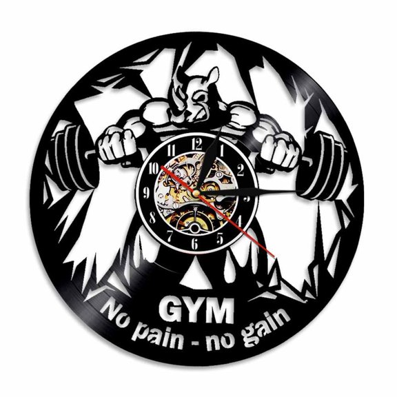 Fitness Club The Beast Wall Clock Motivation GYM Wall Decor Vinyl Record Wall Clock Bodybuilding Kettle Bell Retro Wall Clock Without LED