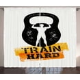thumbnail image 1 of Ambesonne Fitness Curtains 2 Panel Set, Aged Kettlebell Athlete, 108" x 96", Orange Black White, 1 of 3