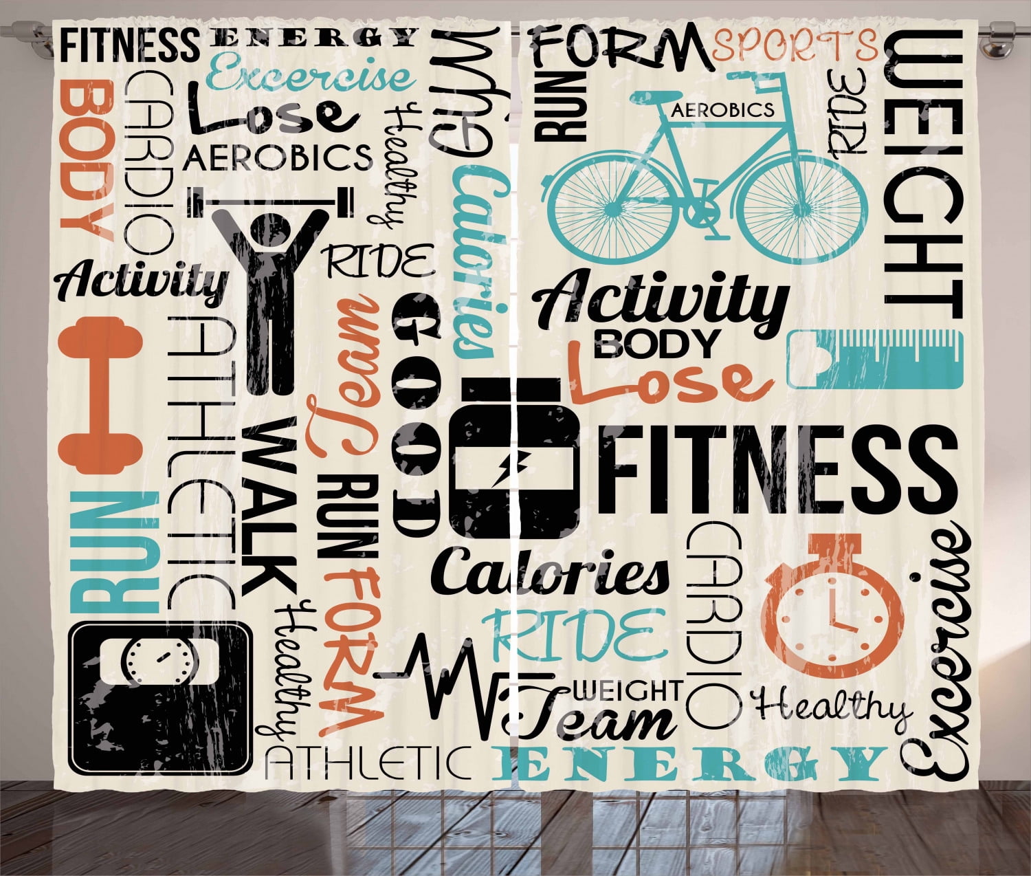 108" x 84" Multicolor Polyester Fitness Themed Curtain Panels