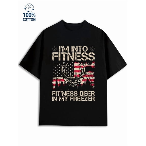 Fitness Deer USA mens funny humor 180G 100% Cotton black sixty years old work Funny Unisex Shirt Printed tshirts Retro Unisex Shirt Cotton tshirts Basic Unisex Shirt Cotton tshirts