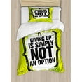 thumbnail image 1 of Fitness Duvet Cover Set, Giving up Is Simply Not an Option with Muscular Champion Man Grunge, Decorative 2 Piece Bedding Set with 1 Pillow Shams, Twin Size, Apple Green Black White, by Ambesonne, 1 of 3