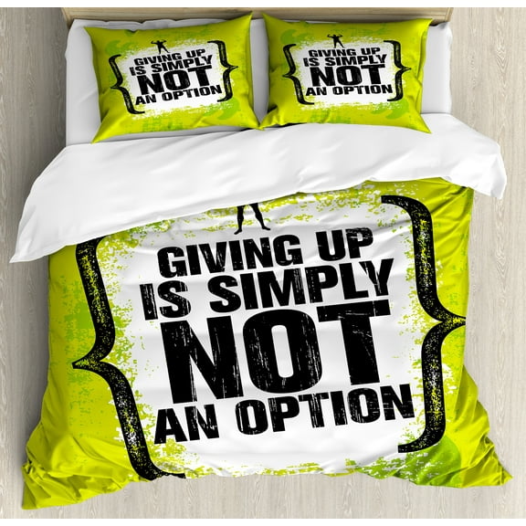 Fitness Duvet Cover Set, Giving up Is Simply Not an Option with Muscular Champion Man Grunge, Decorative 3 Piece Bedding Set with 2 Pillow Shams, Queen Size, Apple Green Black White, by Ambesonne