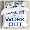 thumbnail image 1 of Fitness Duvet Cover Set, Keep Calm and Work Popular Famous Phrase with Night Sky Galaxy Celestial, Decorative 3 Piece Bedding Set with 2 Pillow Shams, Calking Size, Dark Blue White, by Ambesonne, 1 of 3