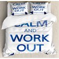 thumbnail image 1 of Fitness Duvet Cover Set, Keep Calm and Work Popular Famous Phrase with Night Sky Galaxy Celestial, Decorative 3 Piece Bedding Set with 2 Pillow Shams, Queen Size, Dark Blue White, by Ambesonne, 1 of 3