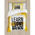 thumbnail image 1 of Fitness Duvet Cover Set, Learn to Love the Burn Text on Grungy Backdrop Fit Athlete with Barbell, Decorative 2 Piece Bedding Set with 1 Pillow Shams, Twin Size, Marigold White Black, by Ambesonne, 1 of 3