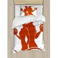 thumbnail image 1 of Fitness Duvet Cover Set, Muscled Man and Woman Silhouettes Holding Dumbbells Gym Strength Activity, Decorative 2 Piece Bedding Set with 1 Pillow Shams, Twin Size, Orange and White, by Ambesonne, 1 of 3