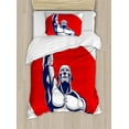 thumbnail image 1 of Fitness Duvet Cover Set, Muscular Man Lifting Barbells Body Builder Strength Work out Powerful, Decorative 2 Piece Bedding Set with 1 Pillow Shams, Twin Size, Grey Red White, by Ambesonne, 1 of 3