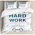 thumbnail image 1 of Fitness Duvet Cover Set, Only Hard Work Positive Sports Affirmation Phrase and Dumbbell Inspirational, Decorative 3 Piece Bedding Set with 2 Pillow Shams, Queen Size, Blue Purple White, by Ambesonne, 1 of 3