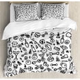 thumbnail image 1 of Fitness Duvet Cover Set Queen Size, Hand Drawn Sport and Fitness Elements Gymnastics Icons Cute Cartoon Style, Decorative 3 Piece Bedding Set with 2 Pillow Shams, Black and White, by Ambesonne, 1 of 3