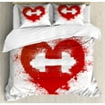 thumbnail image 1 of Fitness Duvet Cover Set, Red Heart with Stains Splashes and Dumbbell Grunge Love Design, Decorative 3 Piece Bedding Set with 2 Pillow Shams, Queen Size, Red and White, by Ambesonne, 1 of 3