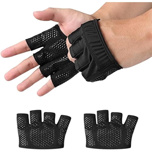Fitness Exercise Gloves, Silicone Non-slip Four Finger Weightlifting Protection Gloves, Men Women Callus Guard Workout Grip Gloves, Protect for Power Cross Training Lifting Hanging Cycling Yoga  2pcs