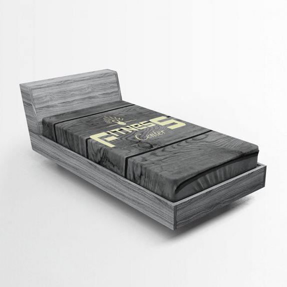 Ambesonne Fitness Fitted Sheet, Club Wood Planks, Twin XL Size, Pale Yellow Black Grey