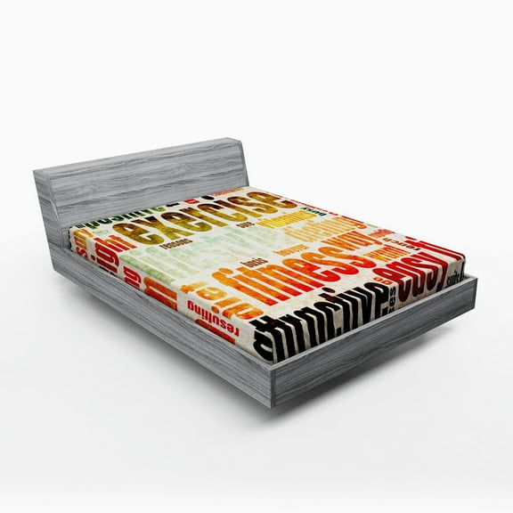 Ambesonne Fitness Fitted Sheet, Grunge Frame with Words, Queen Size, Multicolor