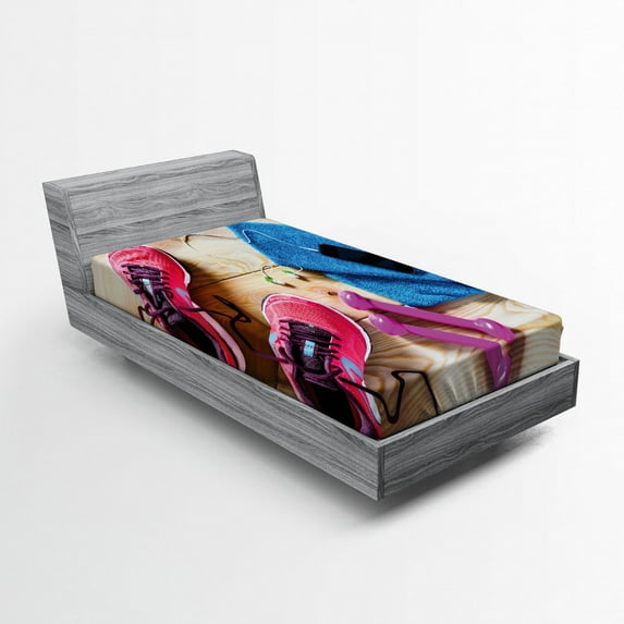 Ambesonne Fitness Fitted Sheet, Women's Gym Equipment, Twin Size, Multicolor