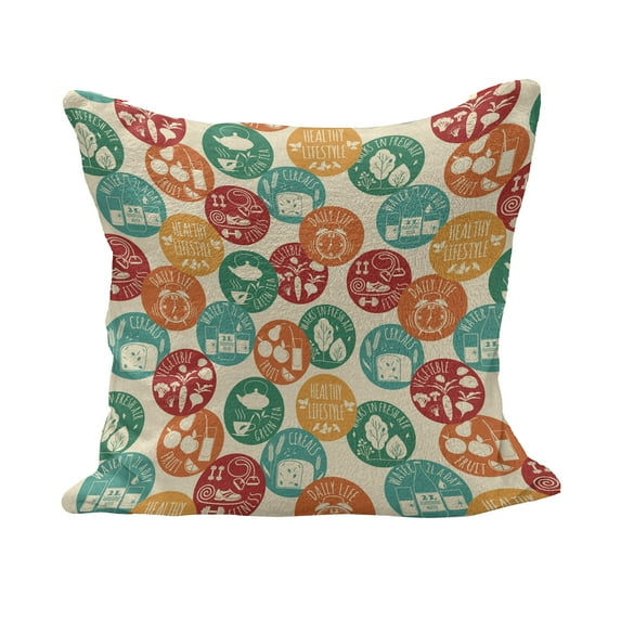 Fitness Fluffy Throw Pillow Cushion Cover, Healthy Lifestyle Colorful Spots Green Tea Cereals Water Walks Retro, Decorative Square Accent Pillow Case, 36" x 36", Multicolor, by Ambesonne