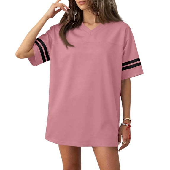 Fitness Football Jerseys for Unisex V Neck Workout Classic Shirts Men Women Casual Plain T-Shirts Blank Sport Athletic Tops Pink L