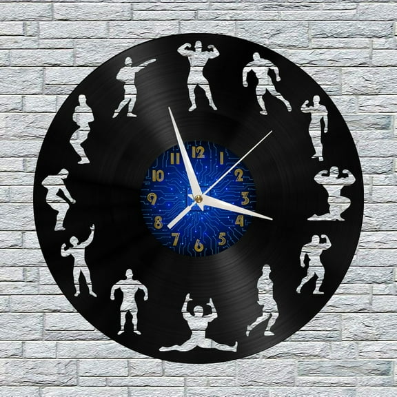 Fitness GYM Decor Vinyl Wall Clock, Vinyl Record Clock Wall Art Silent & Non-ticking(12 inchs B)