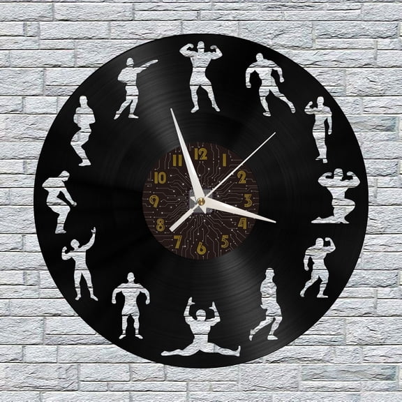 Fitness GYM Decor Vinyl Wall Clock, Vinyl Record Clock Wall Art Silent & Non-ticking(12 inchs C)