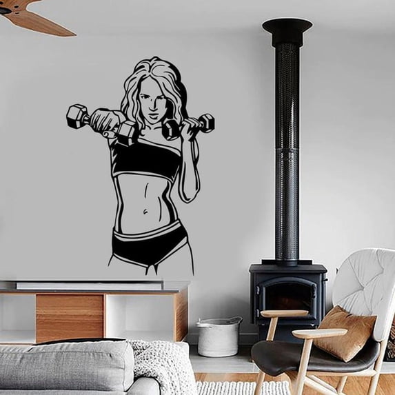 Fitness Girls Wall Decal Sport Workout Routine Barbells Gym Bodybuilding Girl Bedroom Modern Home Decor Vinyl Wall Sticker 42x61cm