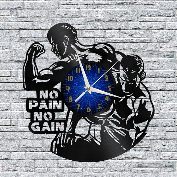 Fitness Gym 12 Inch Vinyl Record Wall Clock - Silent, Creative, and Unique Clock for Living Room, Entryway, or Bedroom Decor - Perfect Gift Idea(12 inchs B without LED)