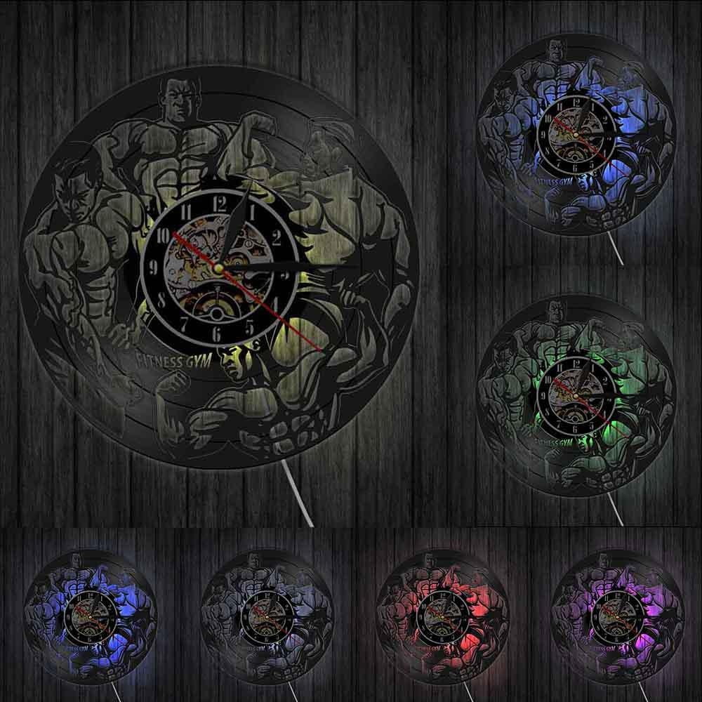 Fitness Gym Silent Quartz Wall Clock Fitness Bodybuild Vinyl Record Wall Clock Watch Sport Room